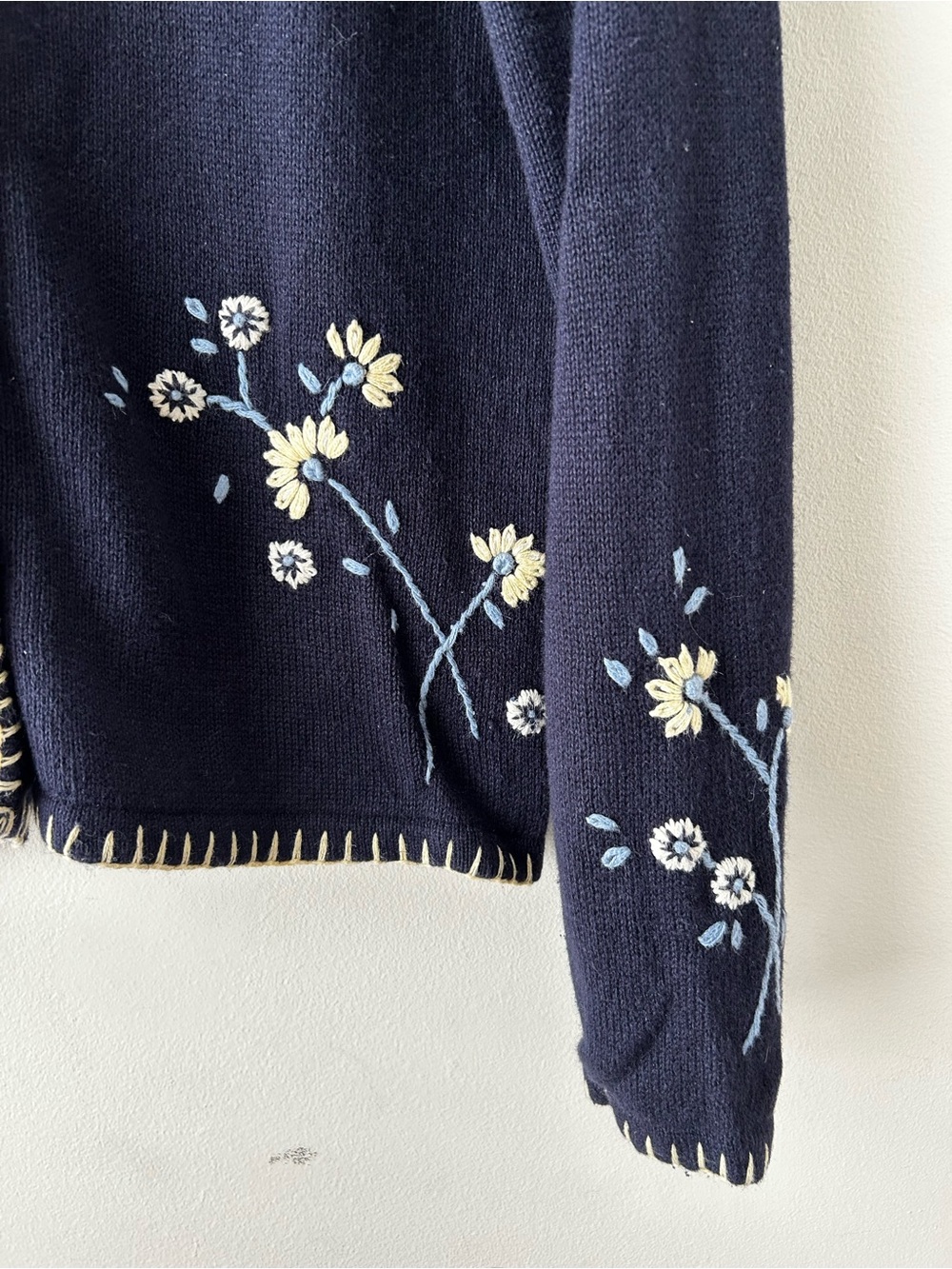 Vintage Cottagecore Grannycore Hand Embroidered Floral Cardigan Sweater Medium - Picture 4 of 11